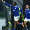 Strasbourg players celebrate after scoring against Crystal Palace