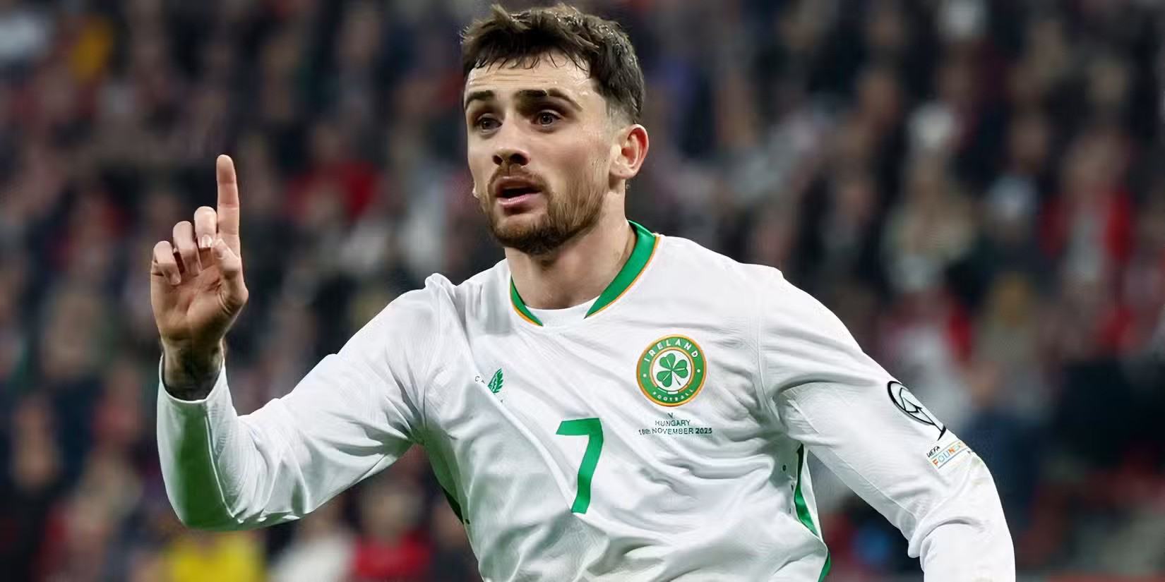 Troy Parrott celebrates after scoring for Ireland