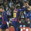Lamine Yamal and Robert Lewandowski celebrate Barcelona goal against Celta Vigo