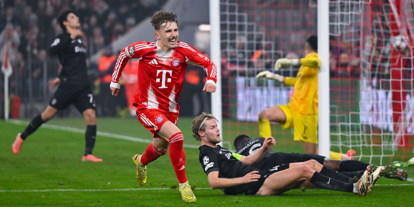 Lennart Karl has just scored for Bayern Munich against Sporting