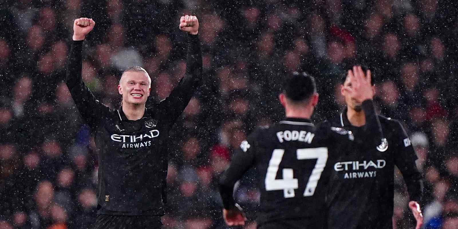 Erling Haaland celebrates after scoring against Fulham