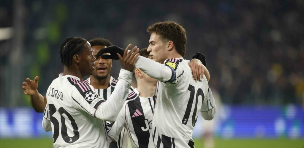 Juventus players celebrate after scoring against Pafos