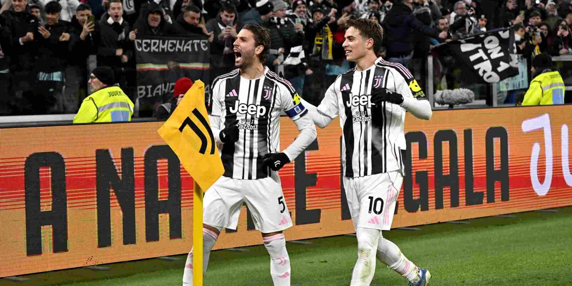 Juventus players celebrate after scoring against Udinese