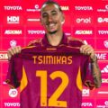 Kostas Tsimikas posing with Roma shirt
