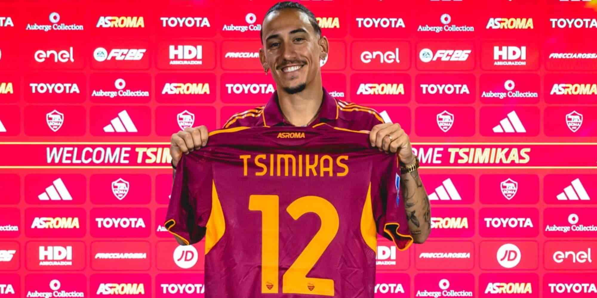 Kostas Tsimikas posing with Roma shirt