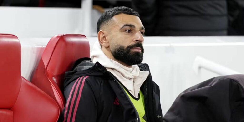 Mohamed Salah watching from the substitutes bench
