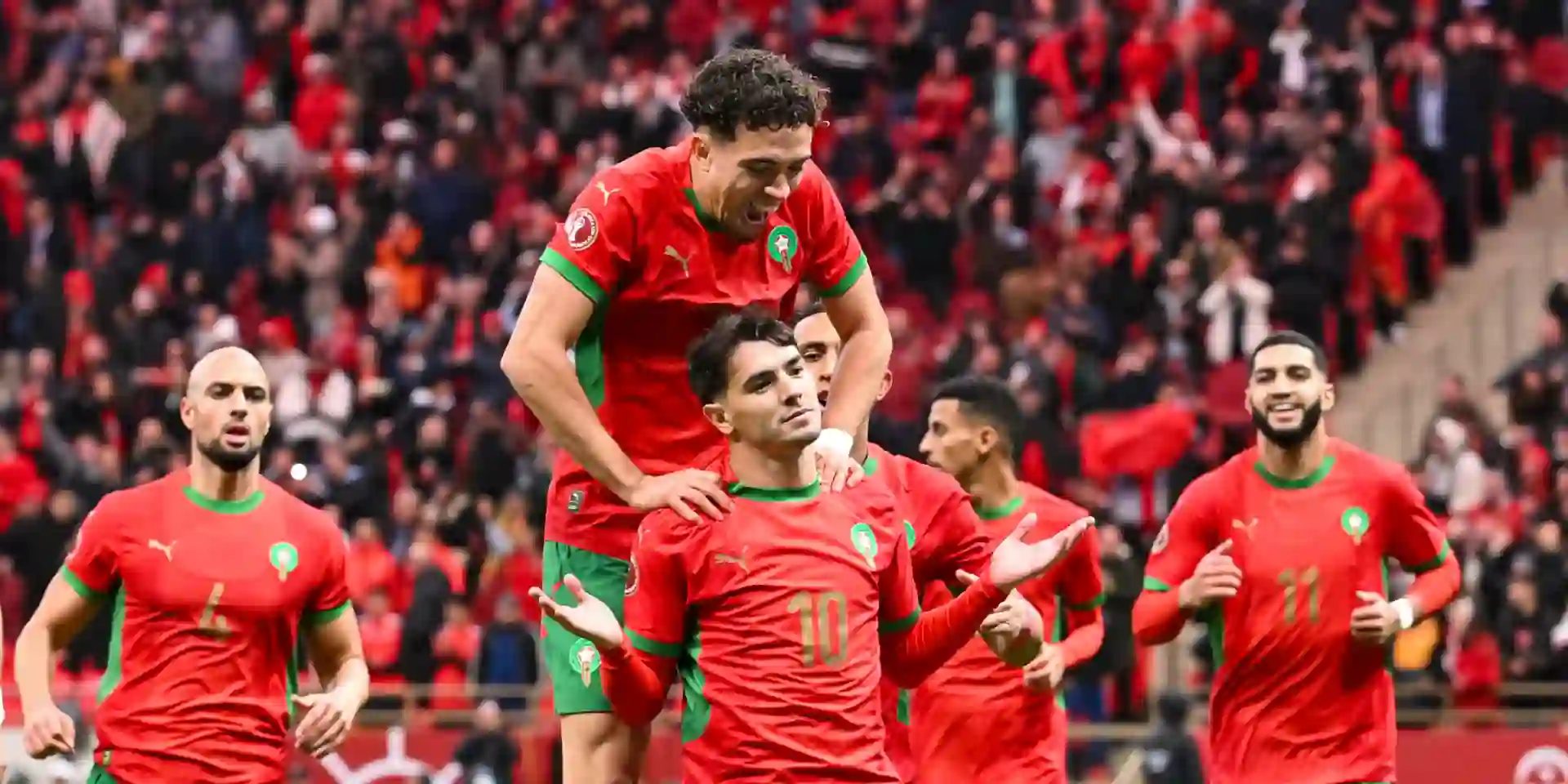 Brahim Diaz celebrates after scoring for Morocco