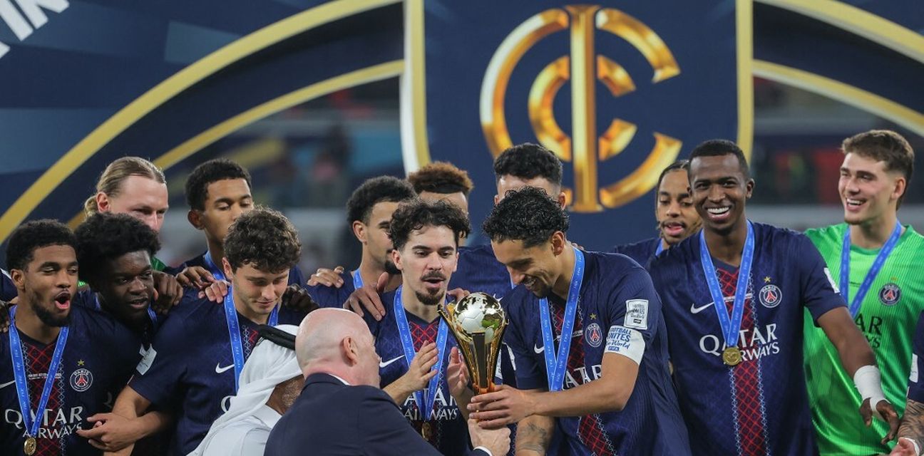 PSG captain Marquinhos receiving the Intercontinental Cup