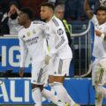 Vinicius, Mbappe, and Rodrygo celebrate Real Madrid goal against Alaves