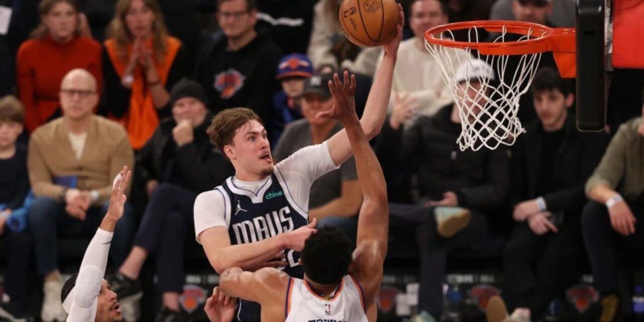 Cooper Flagg lays the ball up in New York Knicks' basket
