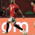 Mohamed Salah celebrates after scoring in the Africa Cup of Nations