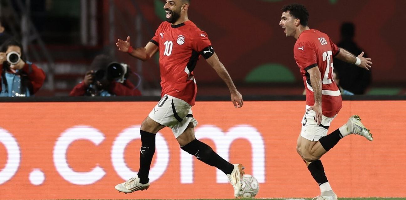 Mohamed Salah celebrates after scoring in the Africa Cup of Nations