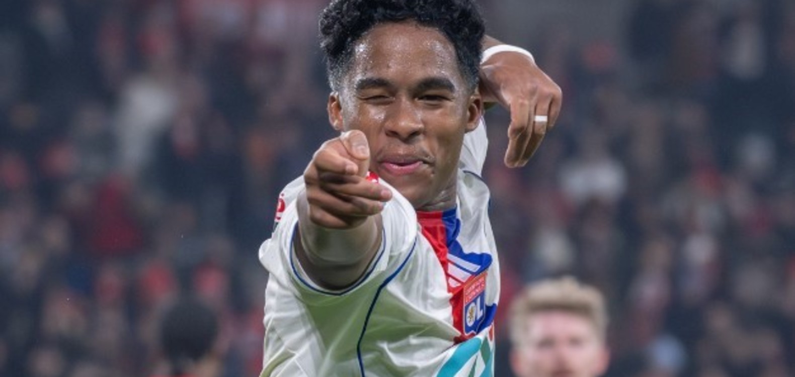 Endrick celebrates after scoring on his debut for Lyon