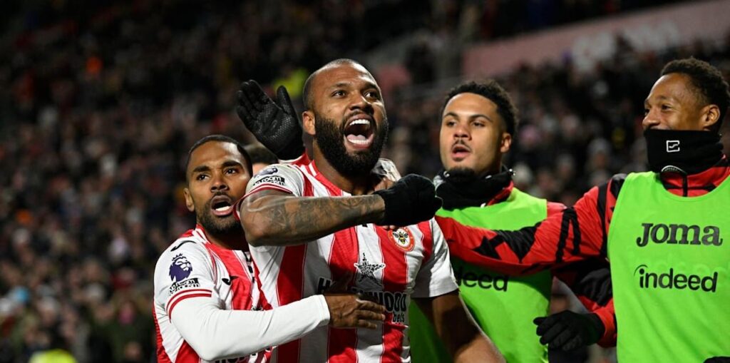 Brentford striker Igor Thiago celebrates after scoring against Sunderland