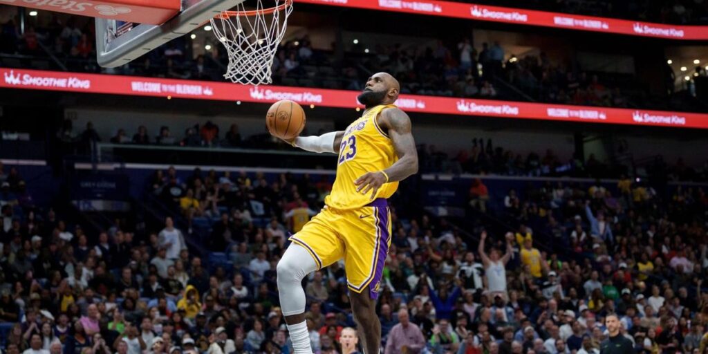 LeBron James dunking the ball