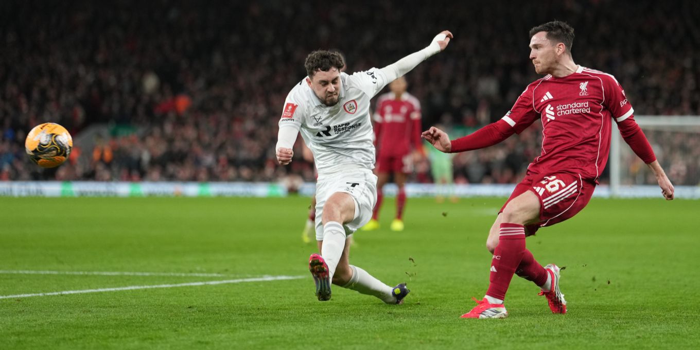 Andy Robertson crosses the ball during Liverpool's FA Cup match against Barnsley