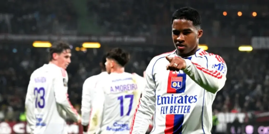 Endrick celebrates after scoring against Metz