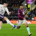 Benjamin Sesko shoots towards Burnley's goal