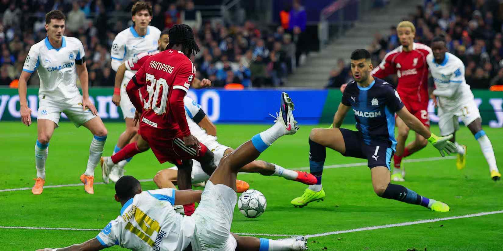 Jeremie Frimpong in Marseille penalty box