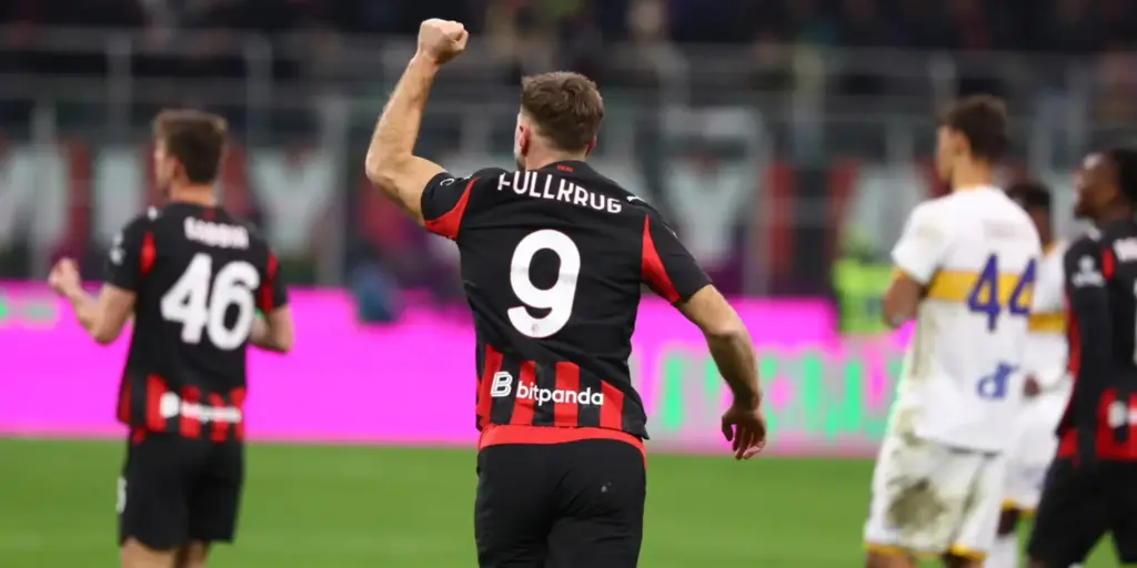 Niclas Fullkrug celebrates his first goal for Milan