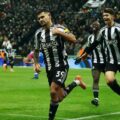 Bruno Guimaraes and his Newcastle teammates celebrate after scoring against Crystal Palace
