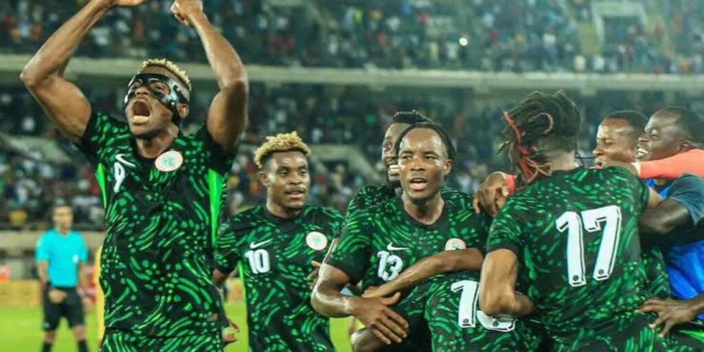 Victor Osimhen and his Nigeria teammates celebrate after scoring a goal