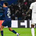 PSG players celebrate after scoring against Marseille