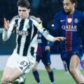 Newcastle and PSG players in a battle for the ball