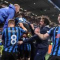 Atalanta players celebrate after scoring against Borussia Dortmund