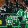 Betis players celebrate after scoring against Mallorca