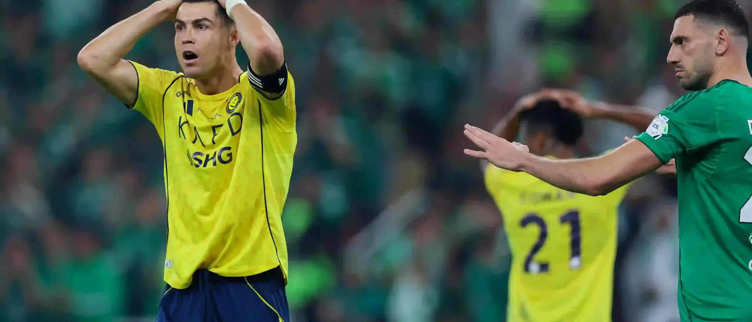 Cristiano Ronaldo holding his head in disbelief