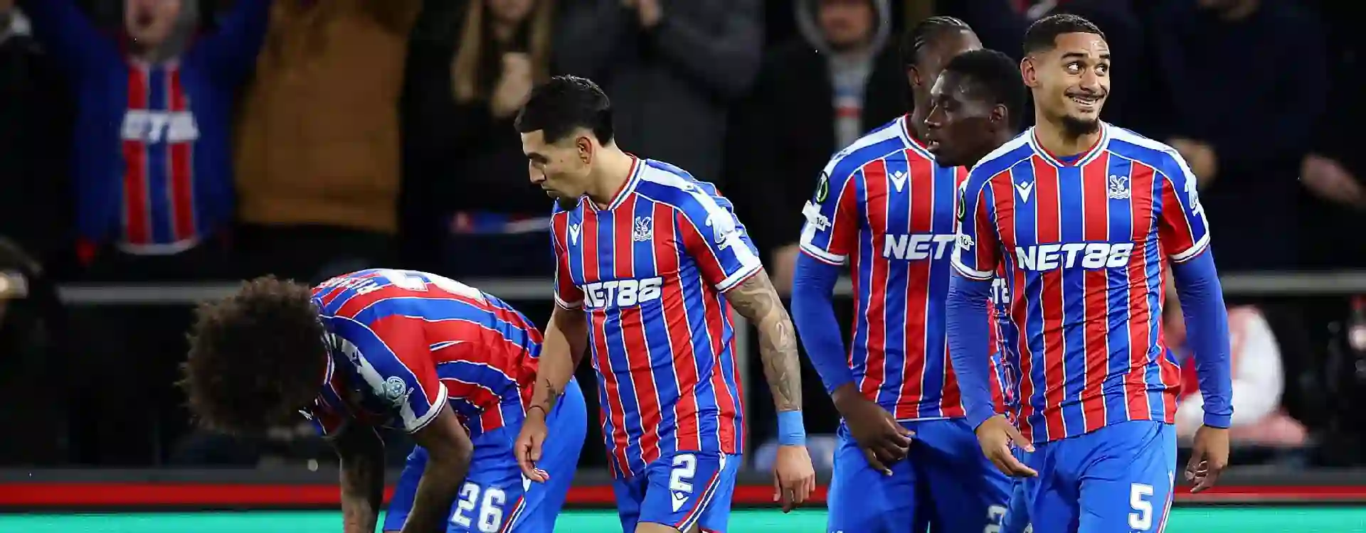 Crystal Palace players celebrate after scoring against Zrinjski