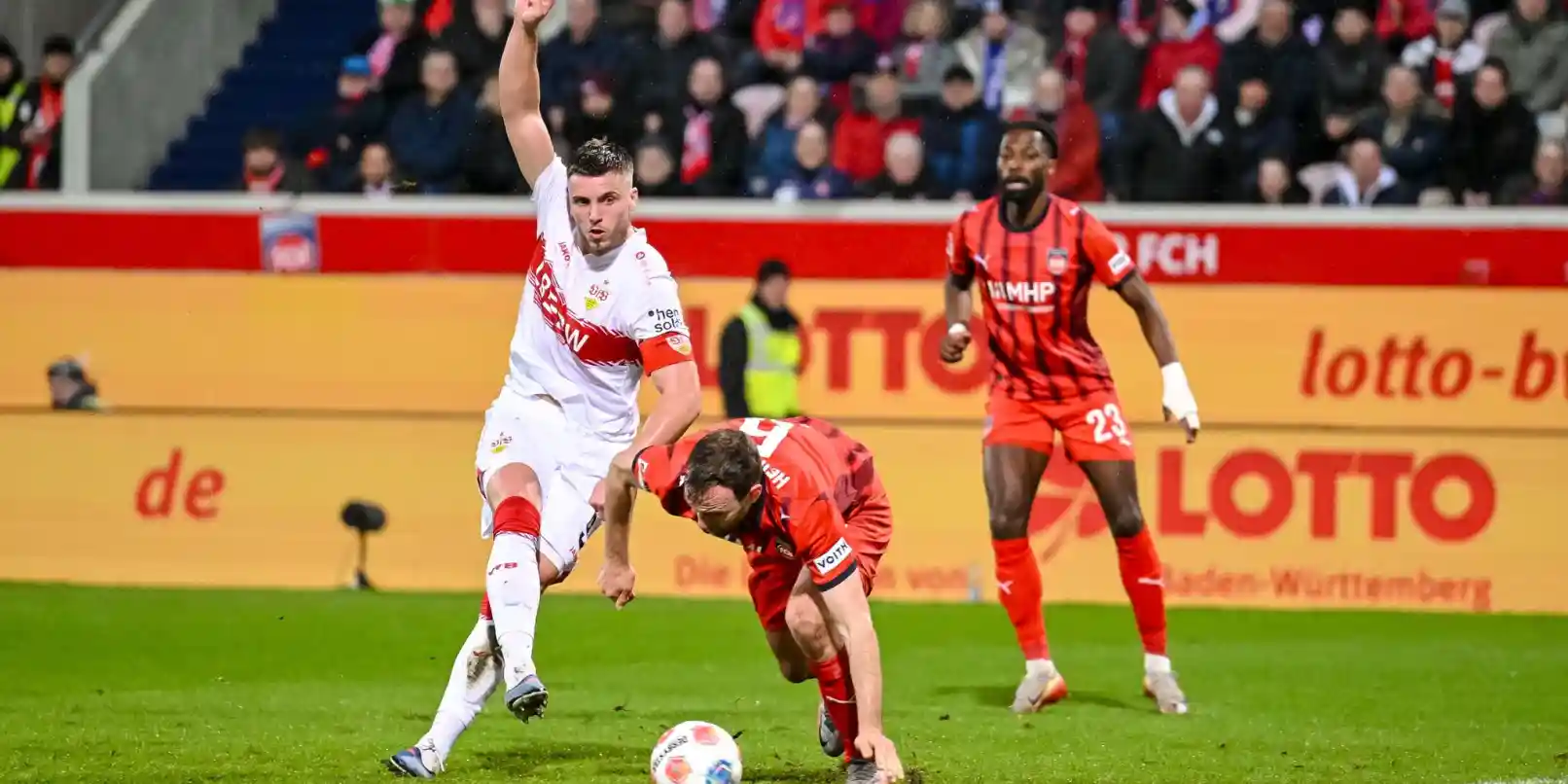 Stuttgart player shoots at Heidenheim's goal