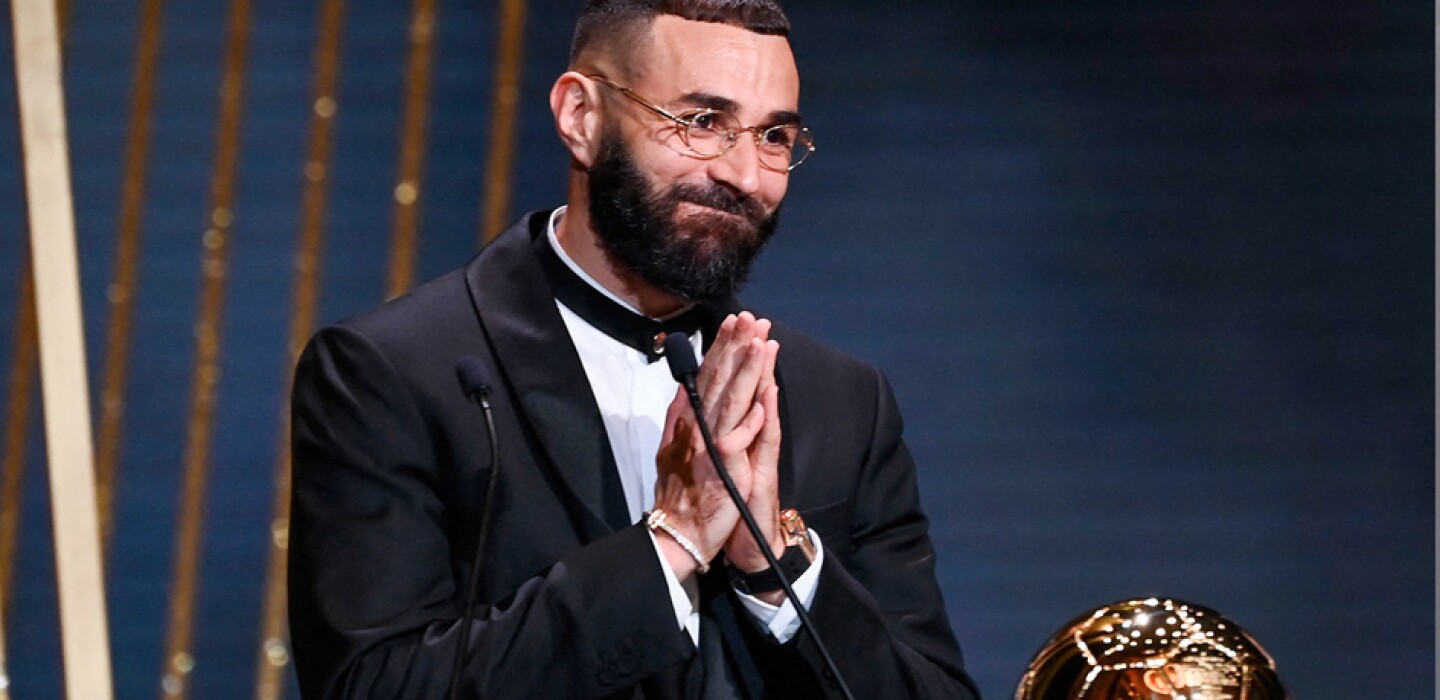 Karim Benzema during his Ballon d'Or speech