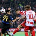 Marko Arnautovic heads the ball in Crvena Zvezda match against Lille