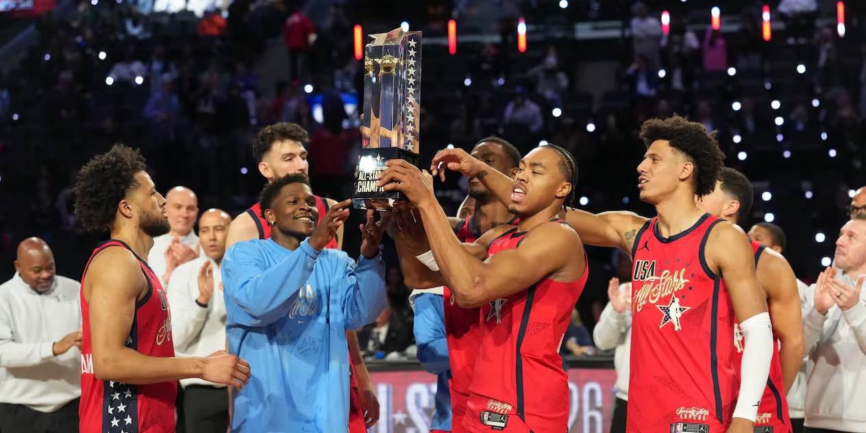 Team Stars celebrate with the All-Star Weekend trophy