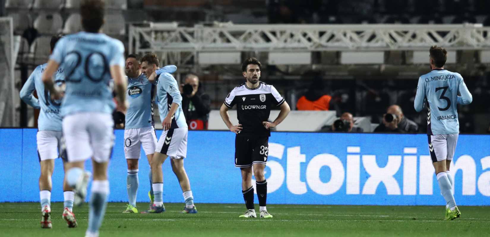 Celta players celebrate after scoring against PAOK