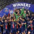PSG players celebrating their Champions League triumph