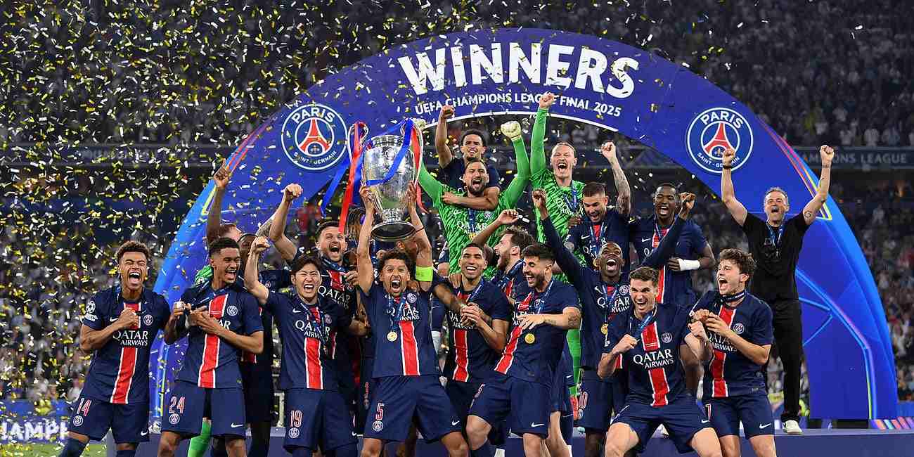 PSG players celebrating their Champions League triumph