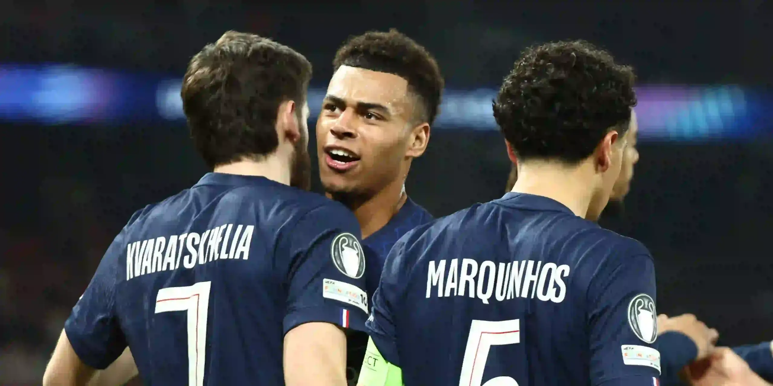 PSG players celebrate after scoring against Monaco