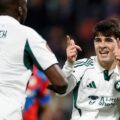 Panathinaikos players celebrate after scoring against Viktoria Plzen