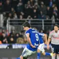 Joaquin Panichelli shooting at Lyon's goal