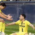 Villarreal players celebrate after scoring against Espanyol
