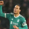 Liverpool captain Virgil Van Dijk celebrates afater scoring against Sunderland