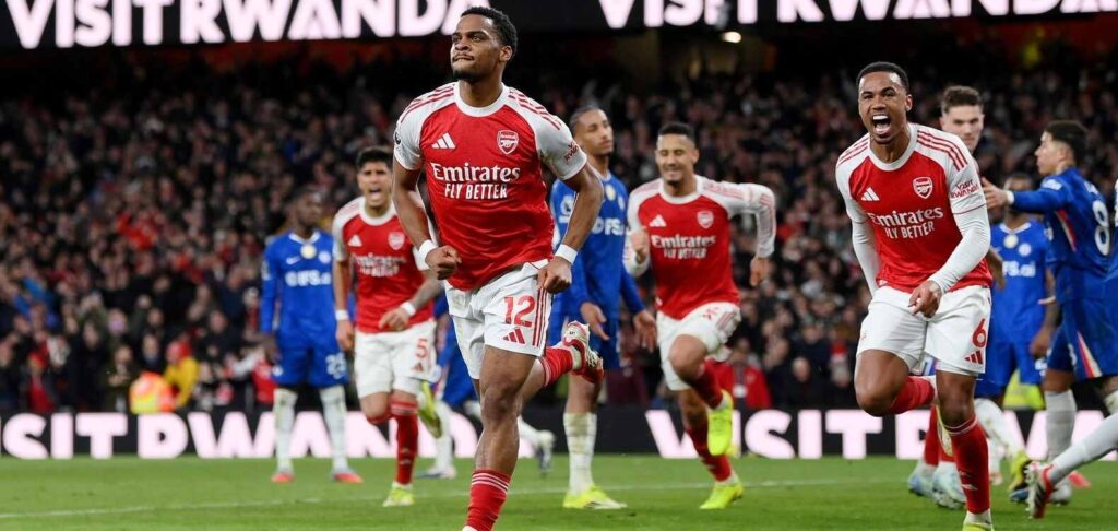 Jurrien Timber has just score the winning goal for Arsenal against Chelsea