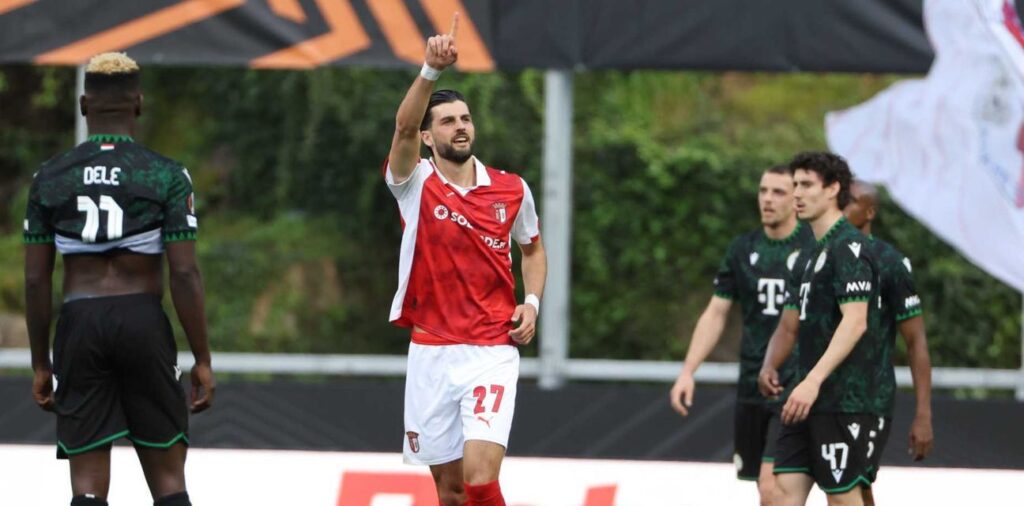 Braga player celebrate after scoring against Ferencvaros