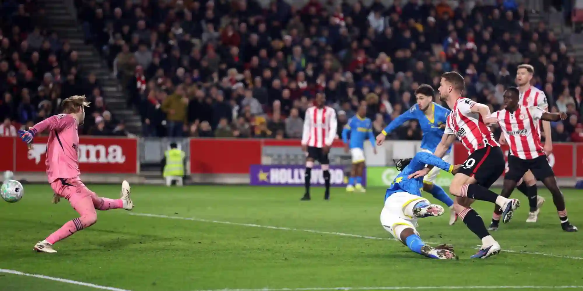 Brentford player scoring against Wolverhampton