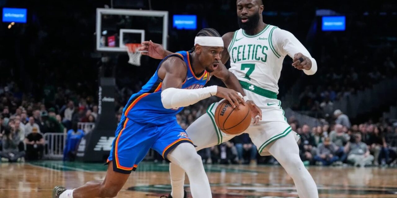 Jaylen Brown guarding Shai Gilgeous-Alexander