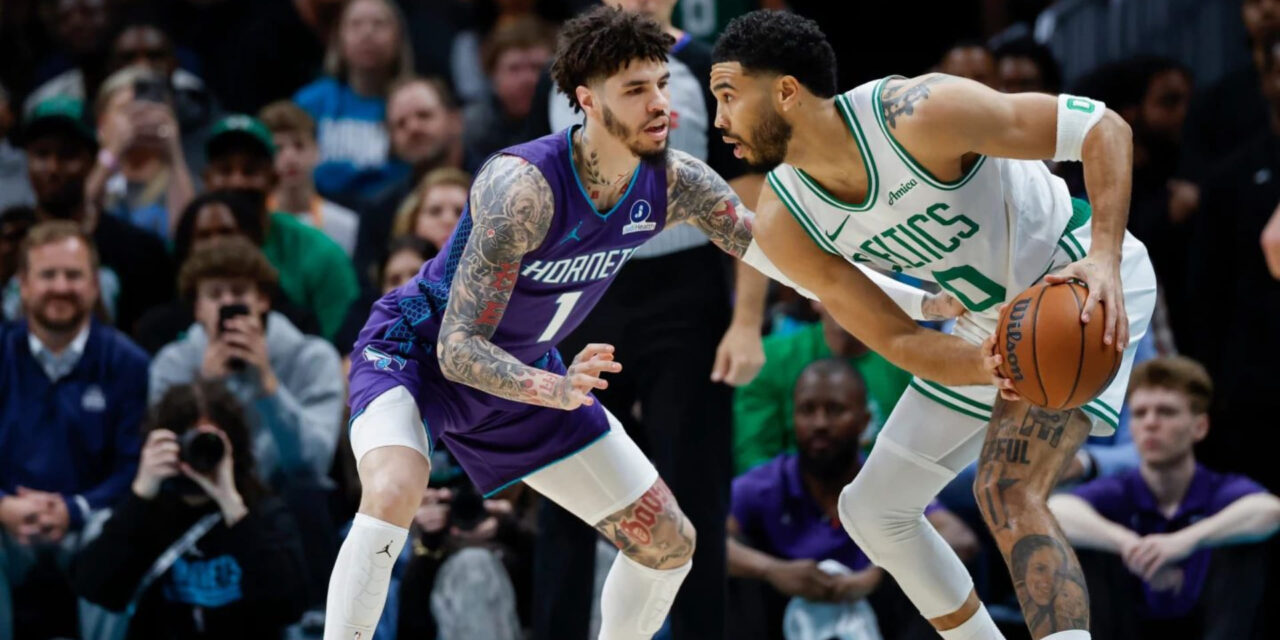 LaMelo Ball guarding Jayson Tatum
