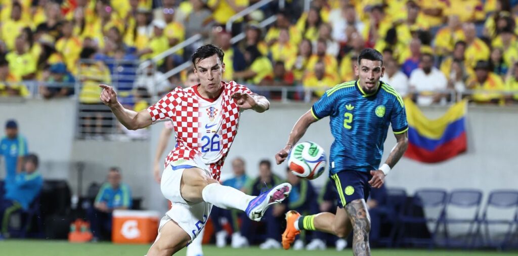 Croatia player clears the ball during the friendly match with Colombia